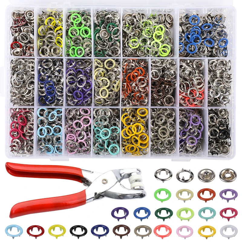 Metal Prong Snap Button Hollow Press Prong Fastener Studs with Pliers Tool Set Kits for Clothes Garment Sewing Bags Shoes