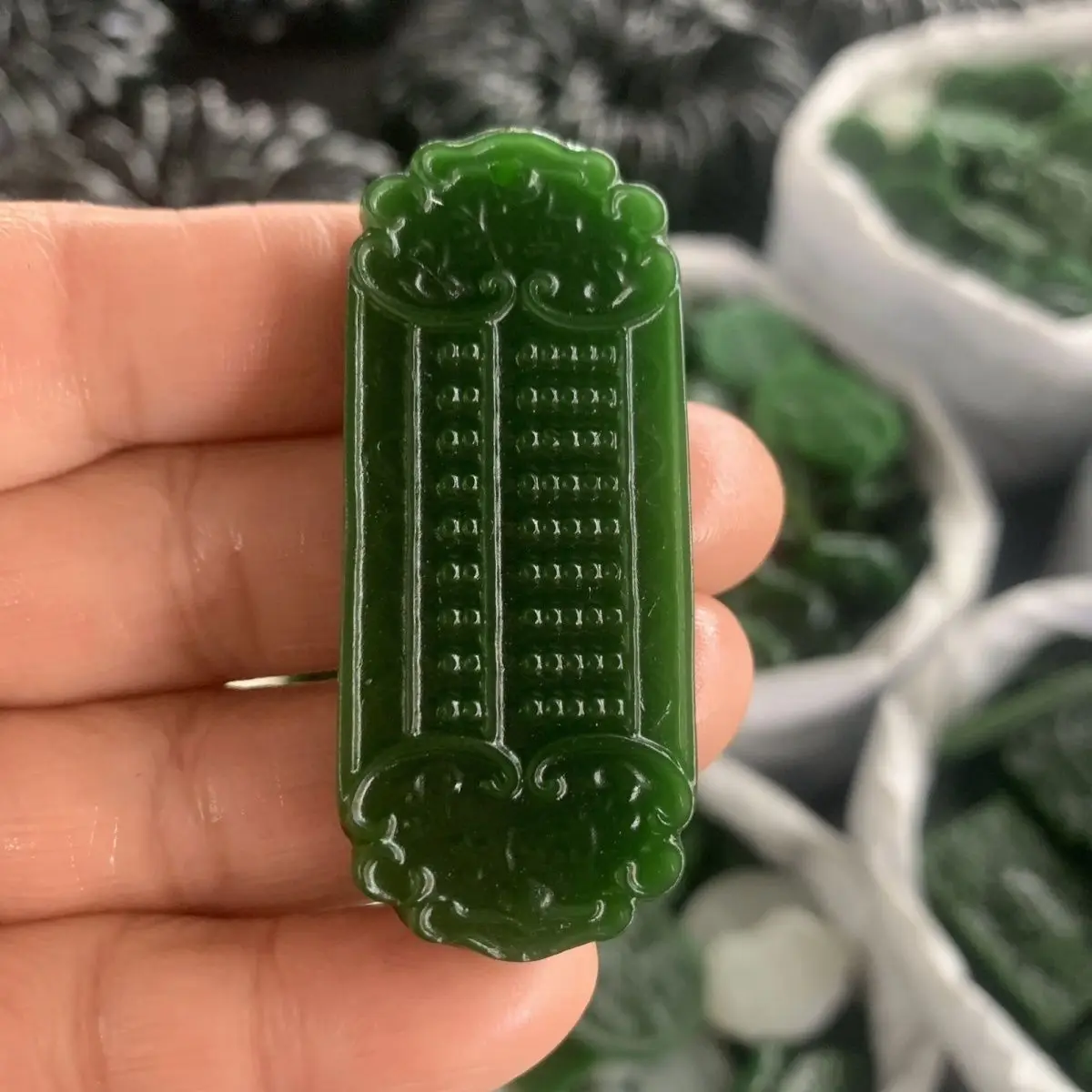 

Hetian Jasper Wishful Thinking, Lucky Treasure Spinach Green Lucky Jade Brand Jade Pendant
