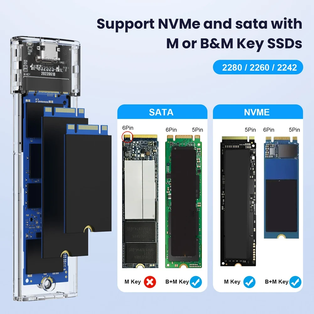 

Highly Recommended-M.2 Nvme SATA SSD Enclosure M.2 Mobile Hard Drive Box Mobile Hard Drive Enclosure M.2 Hard Drive Box For 2242