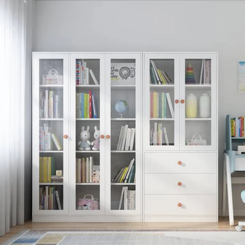 Industrial White Closet Book Bookcase Filing Wall Modern Vanity Bookshelf Storage Minimalist Rak Buku Bamboo Furniture XY50BC