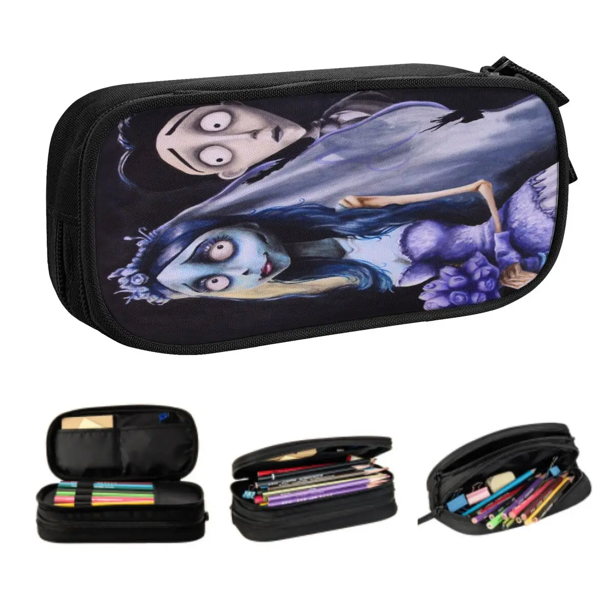 Estuche de lápices personalizado de película de Halloween para niño y niña, estuche de lápices de novia, gran capacidad, fantasma, Tim, Burton, caja de bolsa para bolígrafo, accesorios escolares