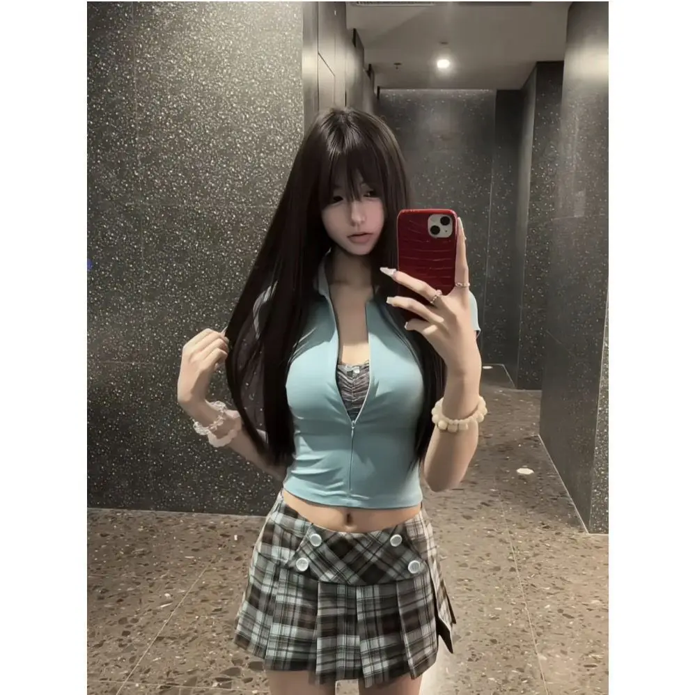 Sweet Spicy Honey Color Contrasting Collar T-shirt Women Summer New Design Showing Thin Two Top Ins