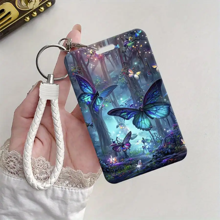 1Pc Card Holder Retractable Credit Card Holders Holders Child Bus with lanyard Bank ID Badge Cover Case Cartoon Butterfly
