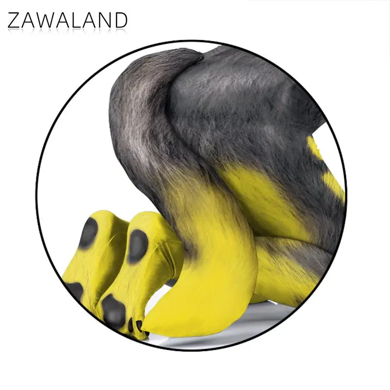 Zawaland 3D Wolf Texture Yellow Gray Print Animal Cosplay Costume Bodysuit with Tail Crotch Zipper Jumpsuits Catsuit Zentai Suit