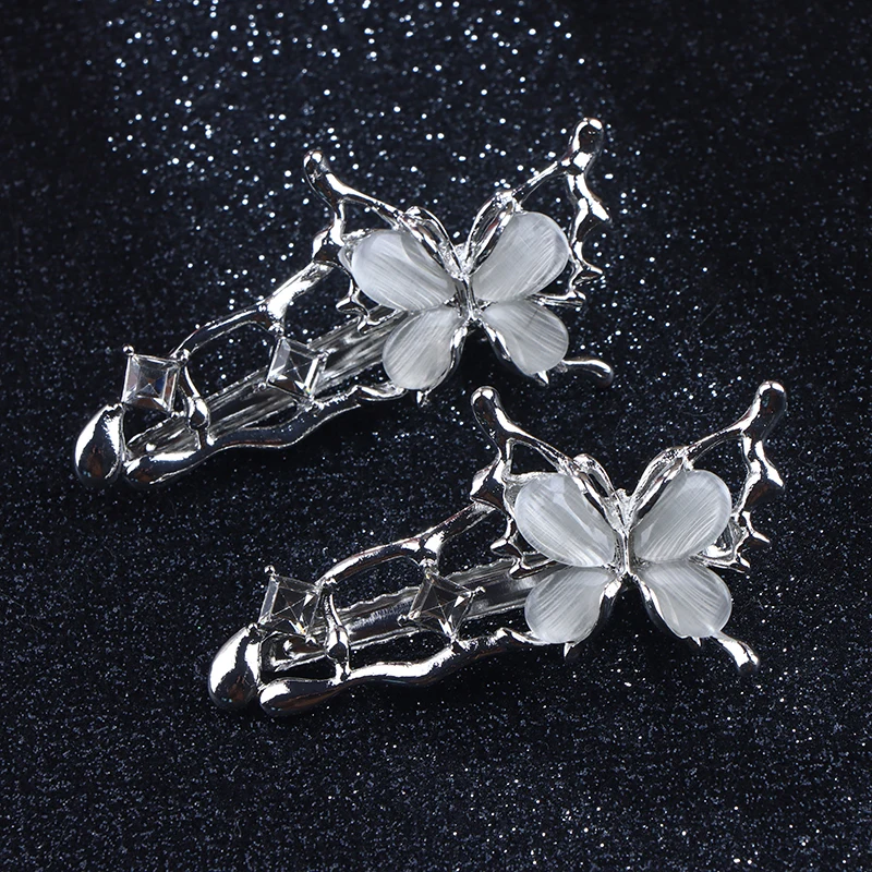 

1pc Irregular Liquid Metal Hairpin Cat Eye Zircon Butterfly Hair Clips Girl Silver Bang Clip For Women Hair Accessories