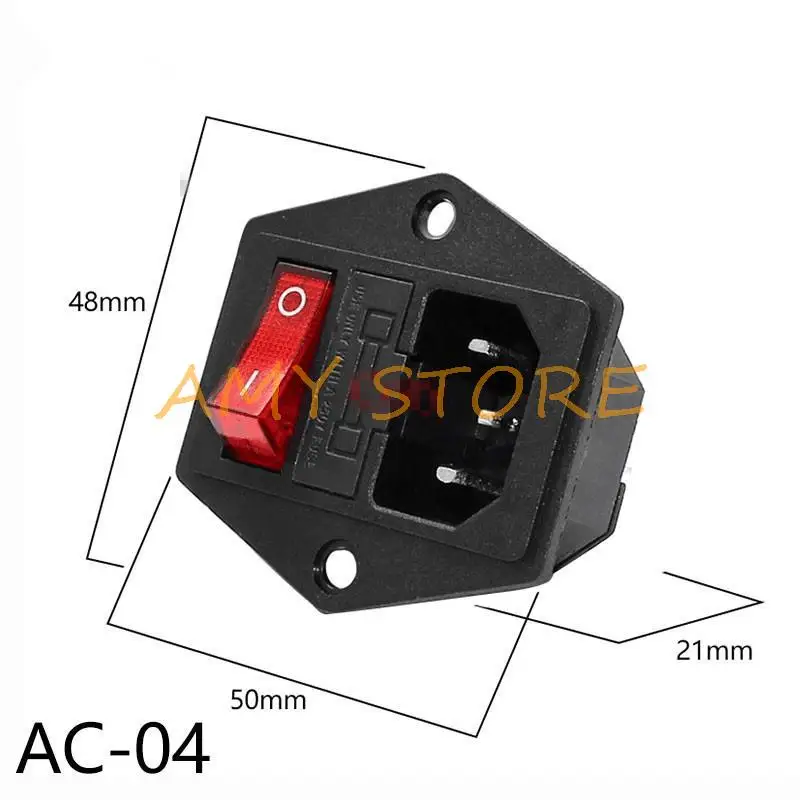 AC-04 New Integral 3Pin Electrical AC Power Socket IEC320 C14 Rocker Switch Fuse Holder Socket Panle Screw Mounted