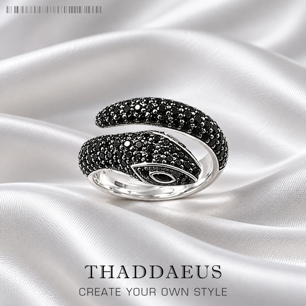 Open-end Black Snake Ring,Europe Style Glam Fine Jewerly For Women Gift In 925 Sterling Silver