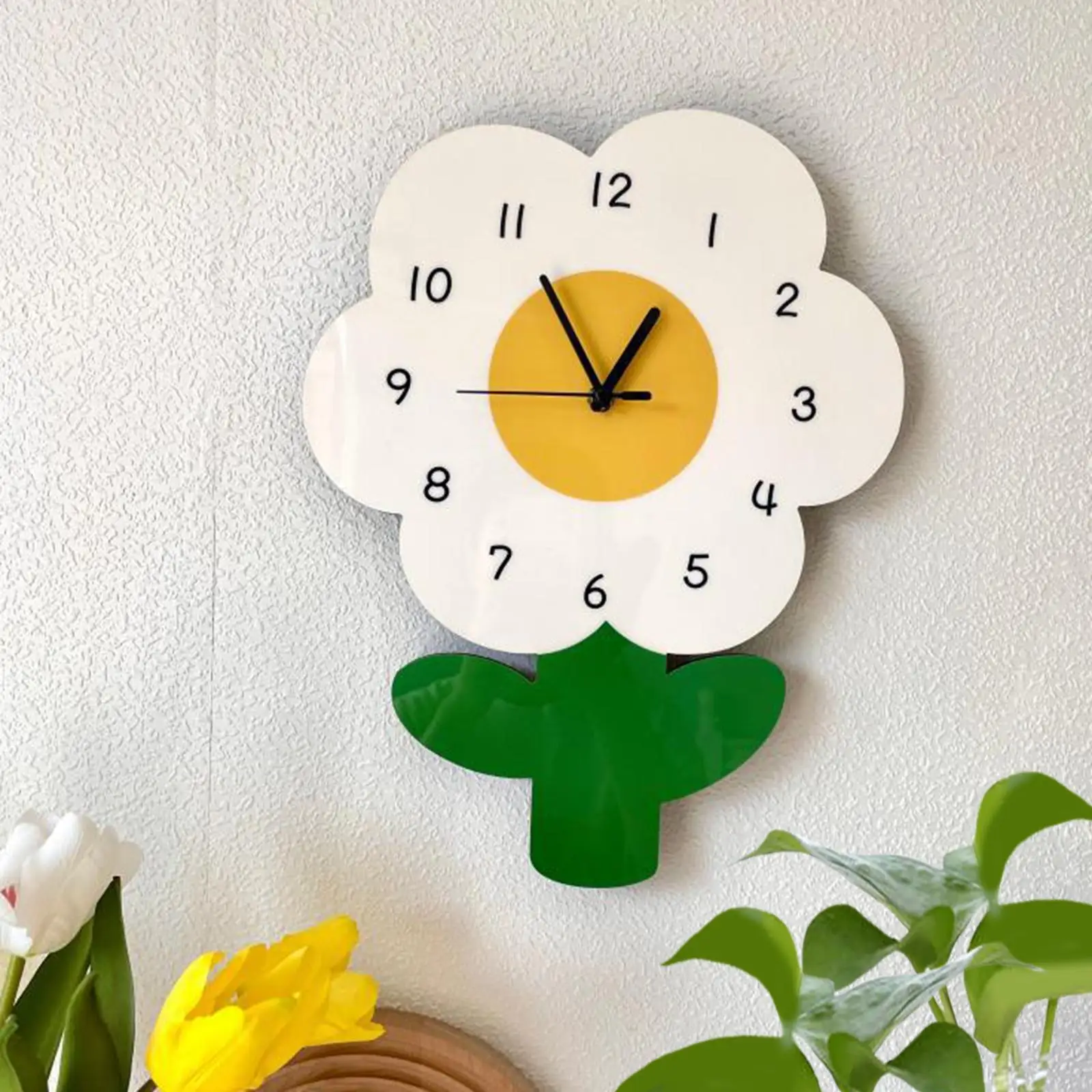 Cute Wall Clock Flower Creative Artistic Cartoon Clock Mute Wall Hanging Clock for Home Living Room Bedroom Wall Ornament - view 2