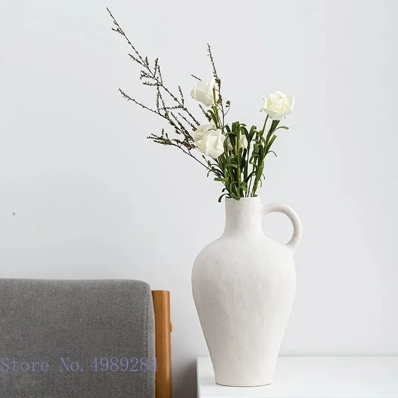 Ceramic Vase Matte Handmade Ceramic Crafts Flower Arrangement Hydroponics Accessories Vintage White Flower Vase Home Decor