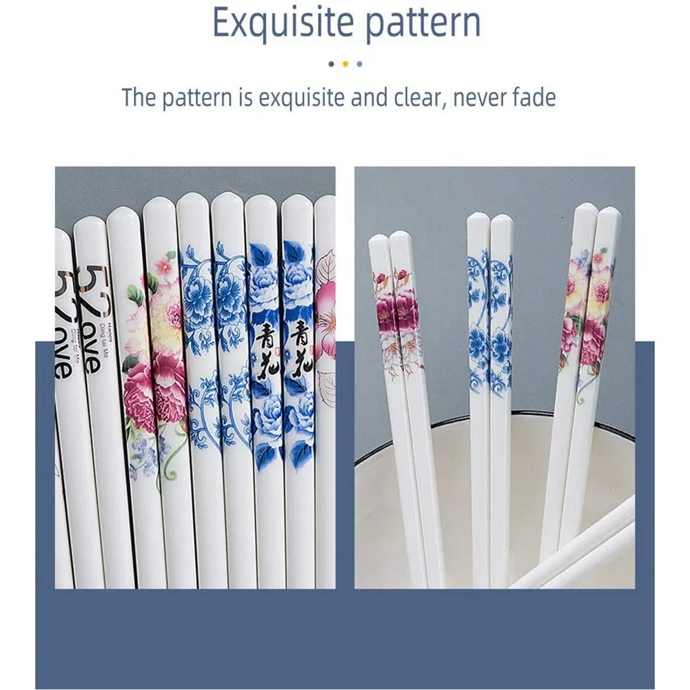 AS63-5 Pairs Porcelain Chopsticks - Reusable Chopsticks Dishwasher Safe, Chop Sticks Gift Set, 9 1/2 Inches