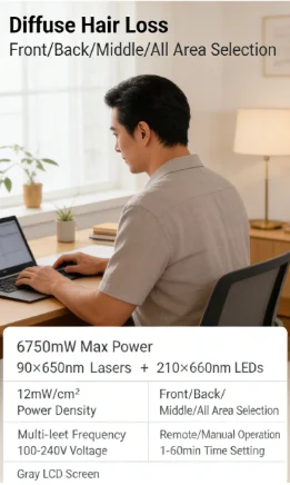 

Laser Hair Growth Helmet 90 Lasers 210 LEDs Treats Androgenetic Alopecia Male Pattern Baldness Female Hair Loss 6750mW