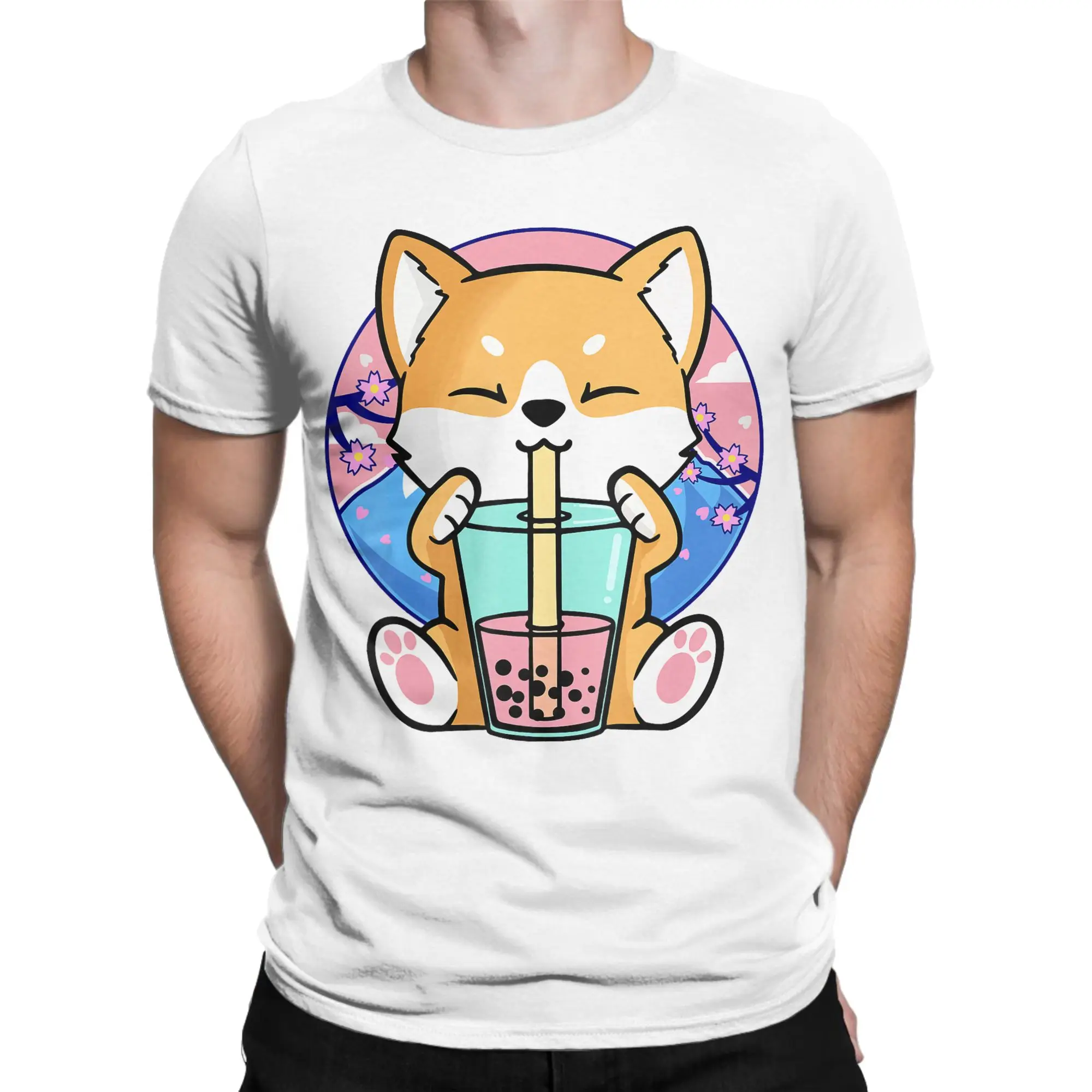 Men Women Kawaii Corgi Dog Anime T Shirt  Cotton Clothing Vintage Short Sleeve Round Collar Tee Shirt Plus Size T-Shirt