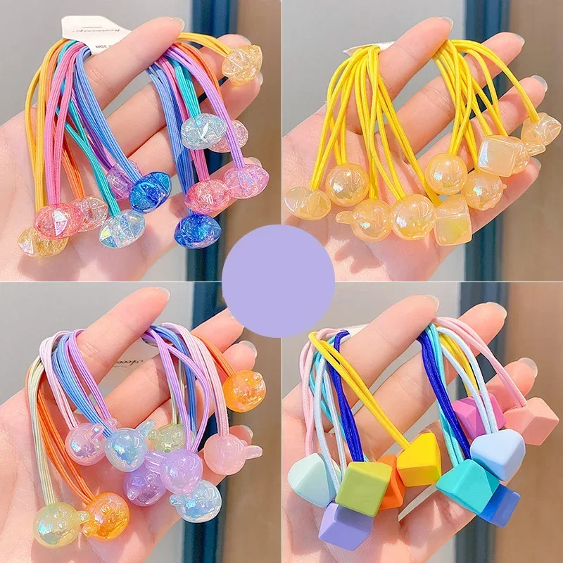 5pcs/set Kawaii Rubber Hair Bands Headband Candy Color Elastic Weaving Bobbles Hair Tie Rope for Children Girls Kids Accessories