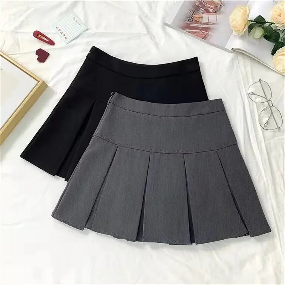 

Solid Color Pleated Skirts Women Students Daily All-Match Retro Sundress Maiden Teens Simple Patchwork Casual Summer Empire Chic