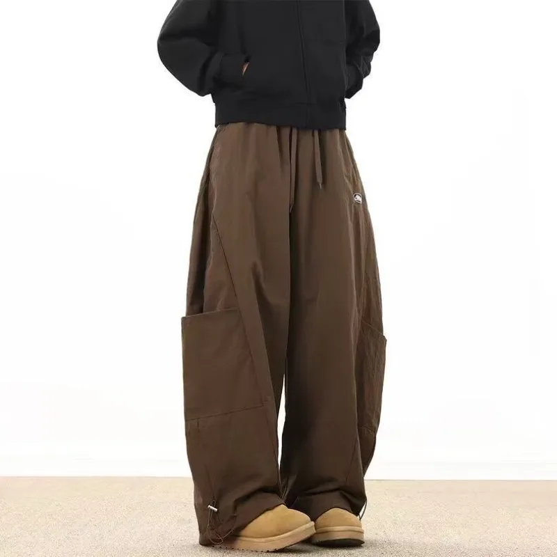 Women's Drawstring Design Solid Color Thin Sweatpants Unisex Baggy Wide Leg Trousers Female High Waisted Hiphop Summer Pants