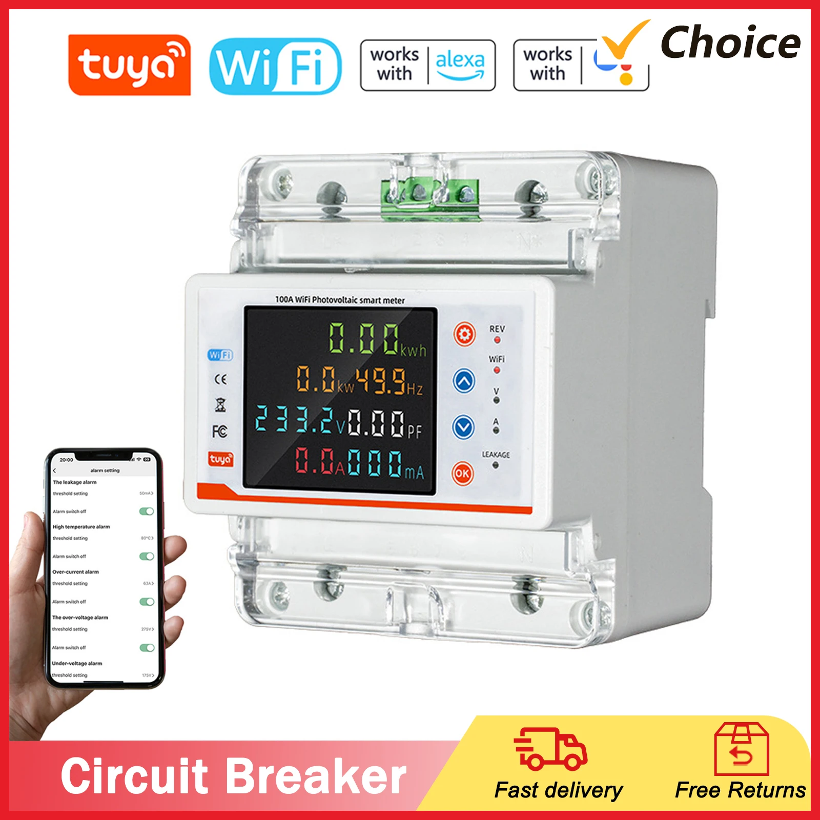 Tuya WiFi Intelligent Circuit Breaker Bidirectional Metering Power Meter Reclosure Switch APP Remote Control for Alexa Google