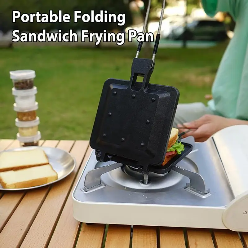 Sandwich Double Sided Frying Pan Kitchen Bread Baking Pan Foldable Breakfast Baking Pan For Bread Indoor & Outdoor Home Kitchen