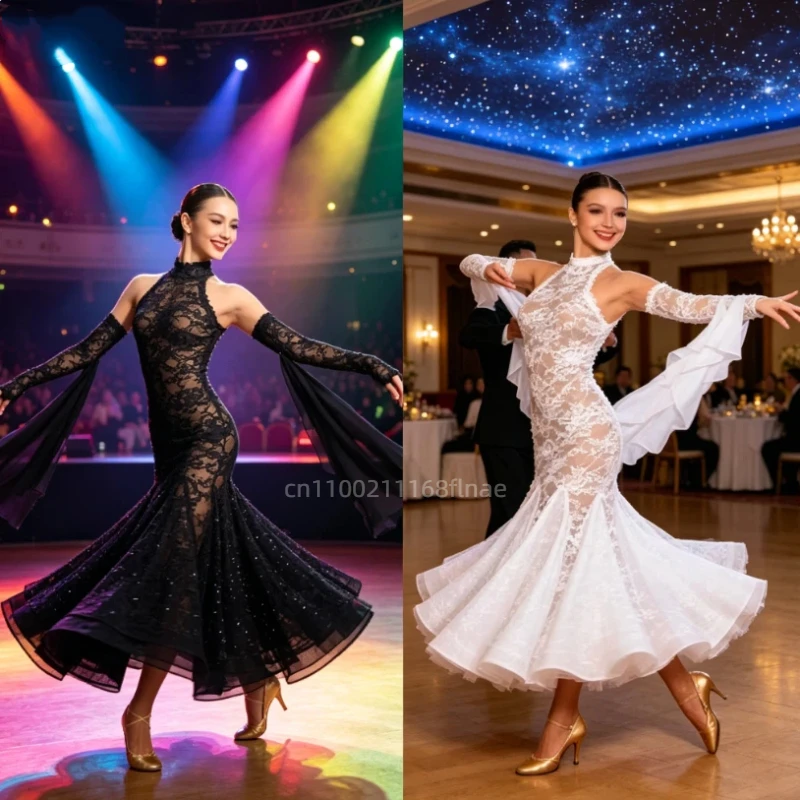 Women's Modern Dance Dress Competition National Standard Performance Dress Eight Piece Double Layer Big Swing Waltz Dance Dress