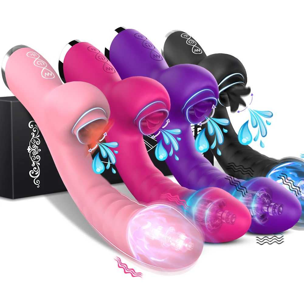 2 In 1 Licking Machine Clitoris Stimulator Vibrator For Women G-Spot Powerful Vibro Penis Wand Female Clit Sucker Adult Sex Toys