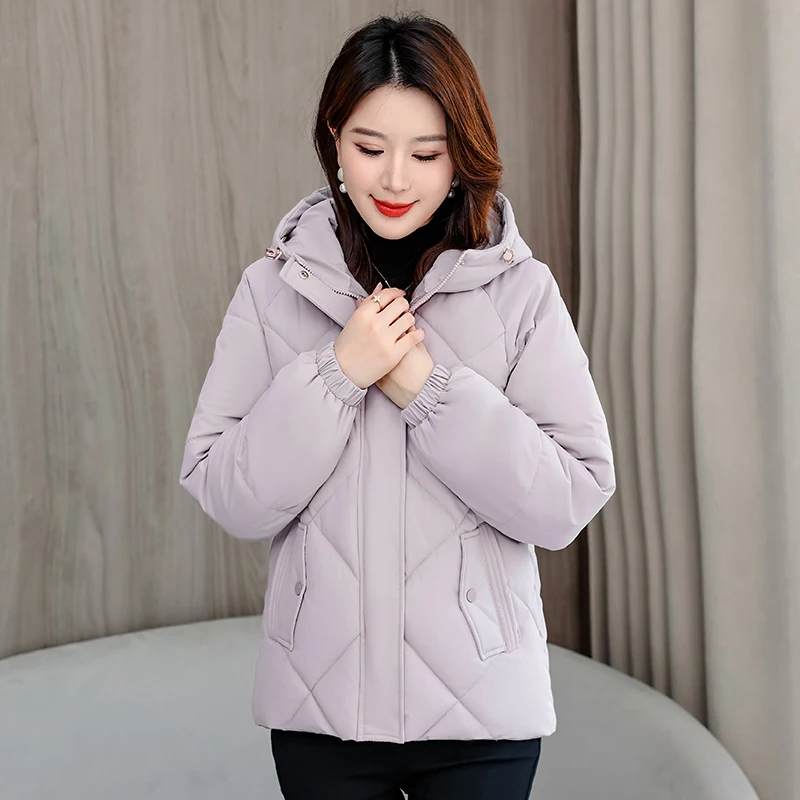 Women's Winter Thiened down Cotton Jaet Warm Coat Loose Fit ort Sle Hooded Small Cotton Padded Korean Version