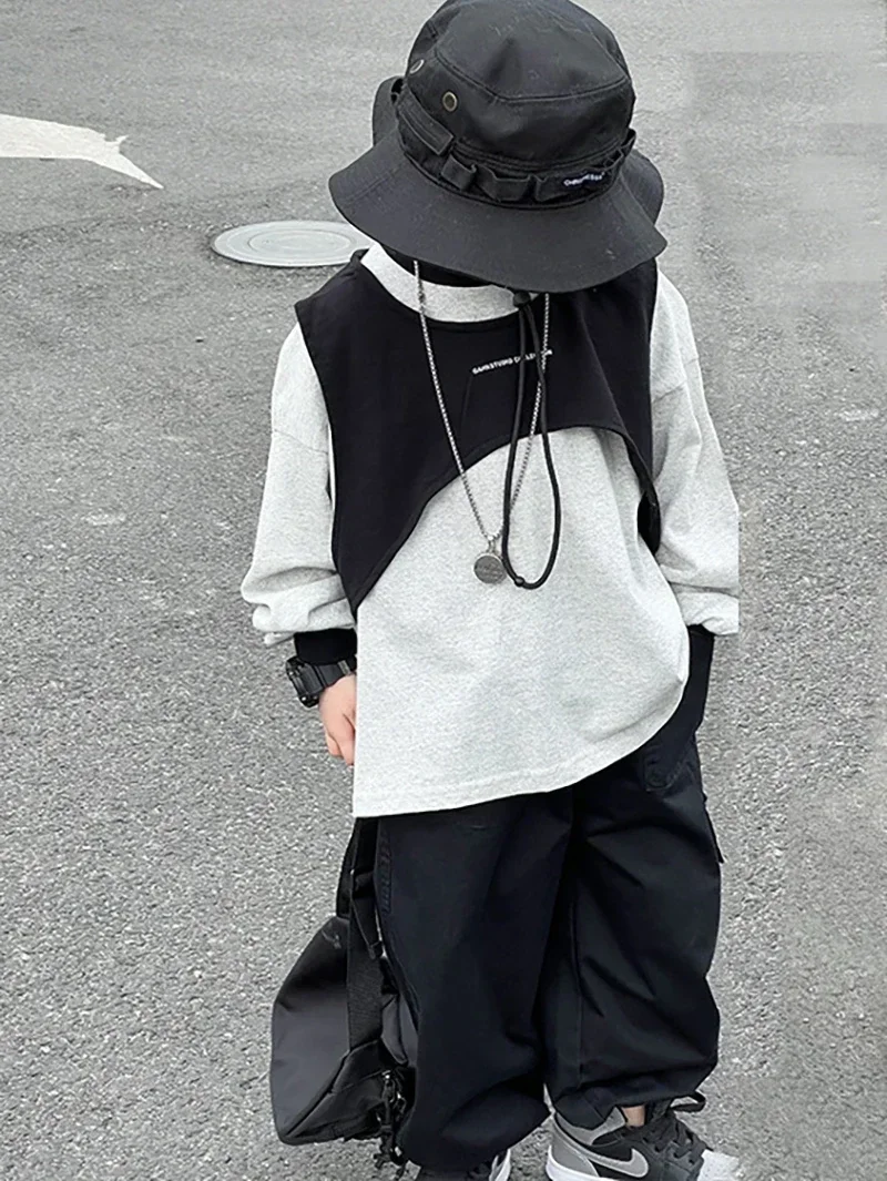 Top Two-Piece Baby Japanese and Korean Bottoming Shirt Long Sleeve Boys' Suit Spring and Autumn Boys' Handsome Tooling Style