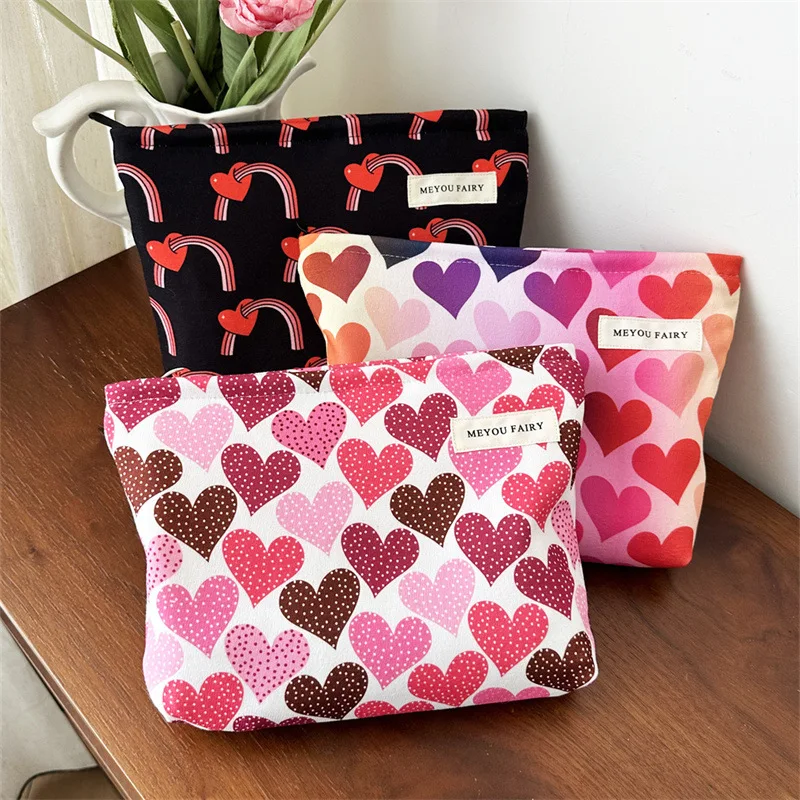 Valentine Heart Polka Dot Makeup Bag New Year Portable Handheld Cosmetic Pouch Travel Toiletry Storage Organizer for Women Girls