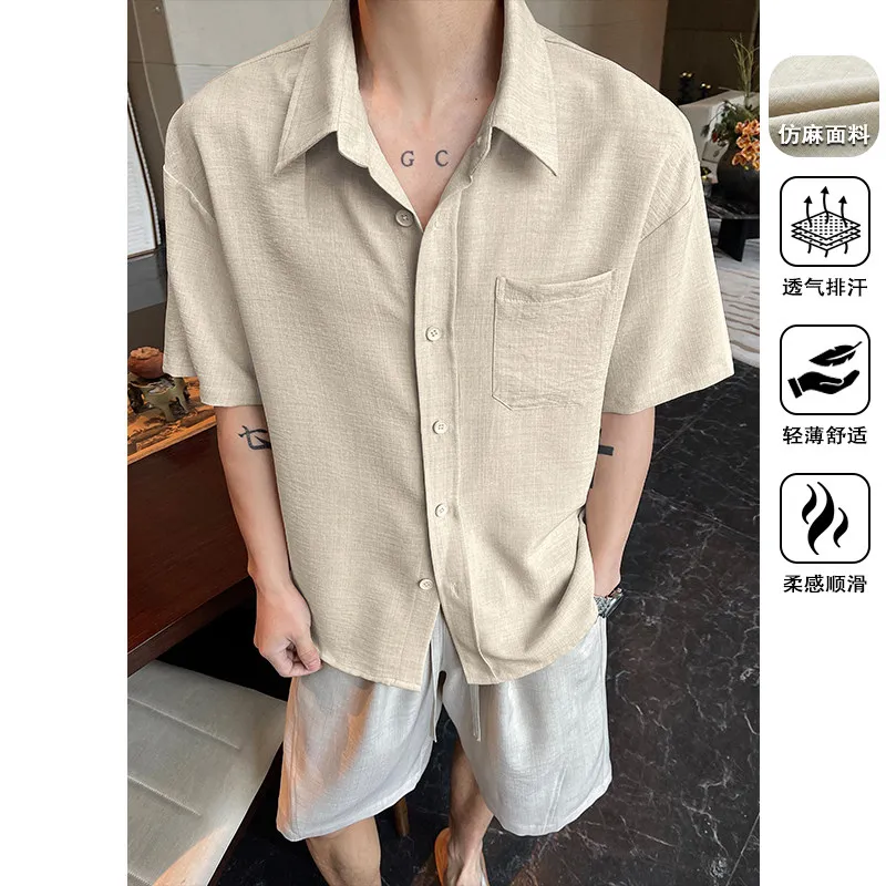 

Summer Short Sleeved Shirt Men Fashion Retro White Linen Shirt Men Streetwear Korean Loose Casual Shirt Mens Large Size 5XL