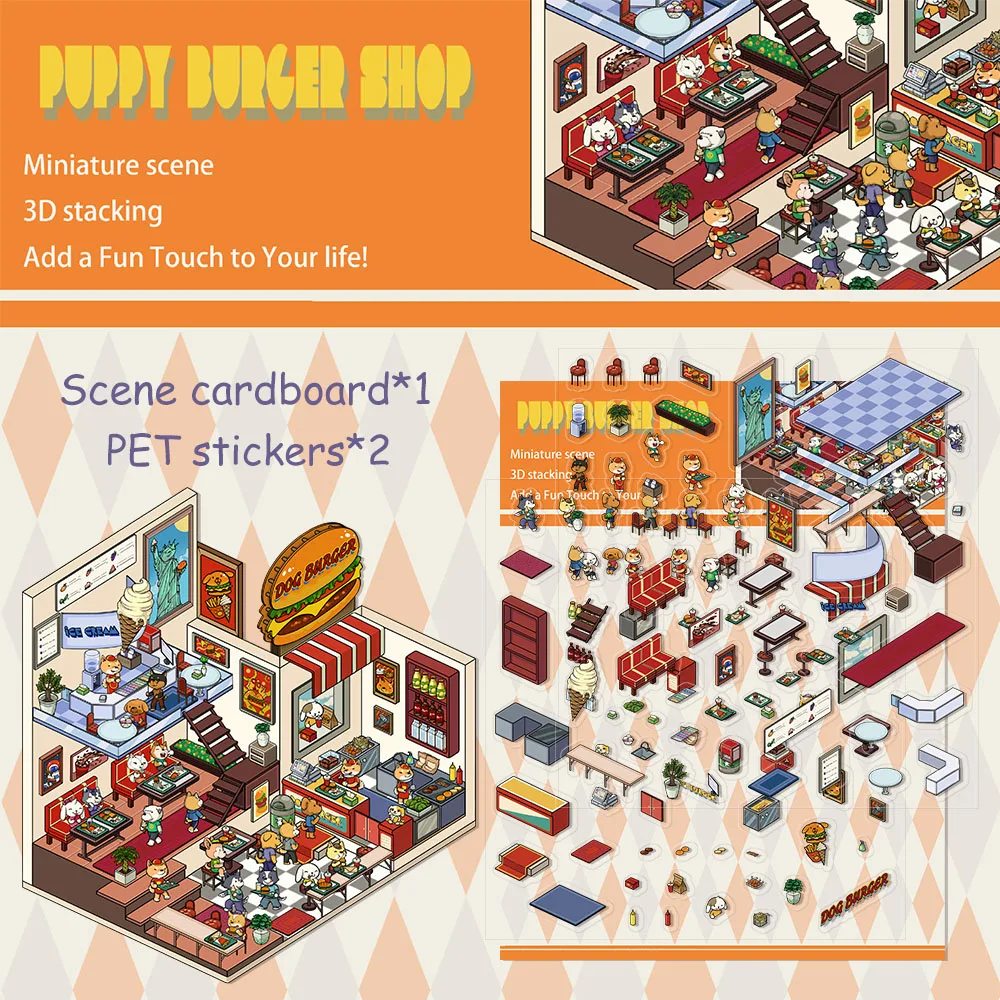 Cartoon Landscape Stickers Miniature World Teacup Ice Sand Alien Puppy Small Creative 3D House Scene