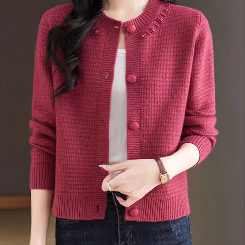 

Autumn Winter Vintage Solid Chic O-neck Short Style Knitted Cardigan Women Clothing Fashion Elegant Commute Loose Sweaters