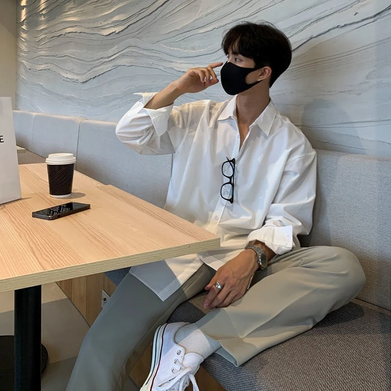 

British men's long sleeved fashionable shirt, men's high-end gray light mature style suit, Korean interior shirt