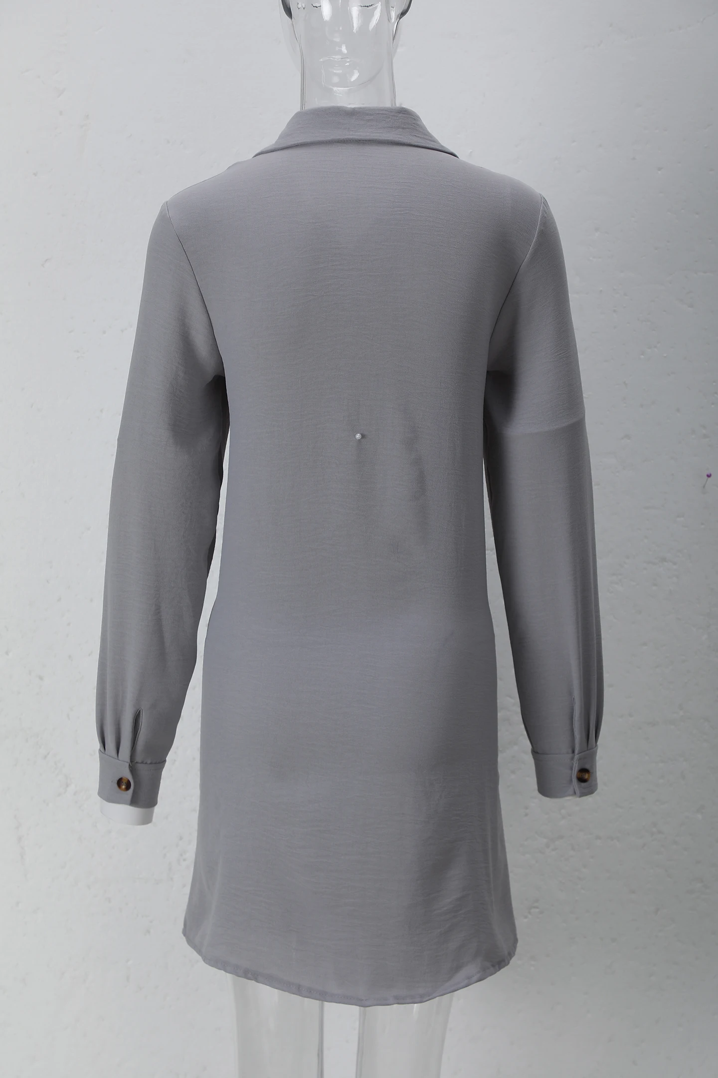 Frühling Sommer Damen Hemdkleid mit Umlegekragen, Locker Geschnittenes Übergroßes Midi-Kleid mit Knopfleiste und Seitentaschen, Lässiges Strandkleid – Detail 37