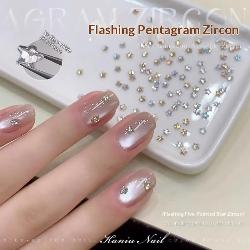 ★▲50Pcs Star Zircon Nail Rhinestone Nail Art Charm Sparkle 3D Nail Rivet Flat Bottom Nail Decoration Parts DIY Manicure