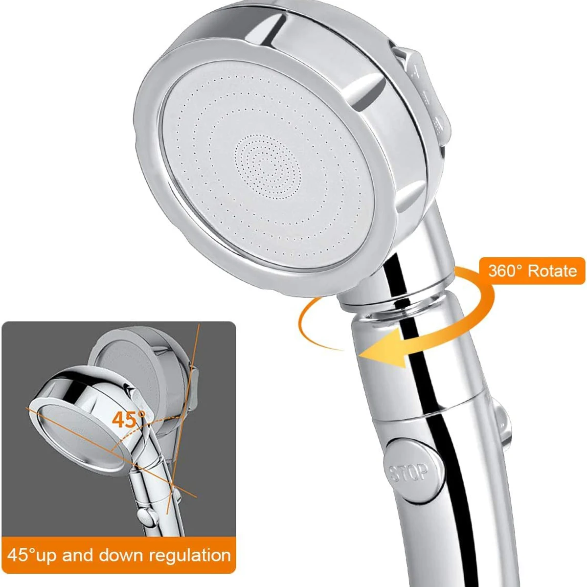 High Pressure Shower Head 3-position Handheld Shower Head With On/off Full Off Button And Control Flow Switch Angle Adjustable