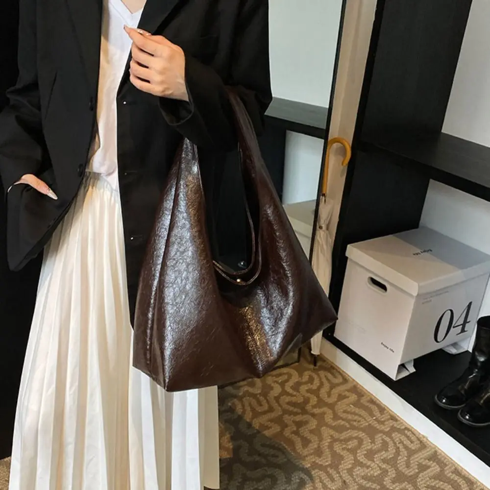 

Sweet Korean Style Retro PU Tote Bag Solid Color PU Leather Large Capacity Handbag Large Capacity Tote Bag Underarm Packs Girls