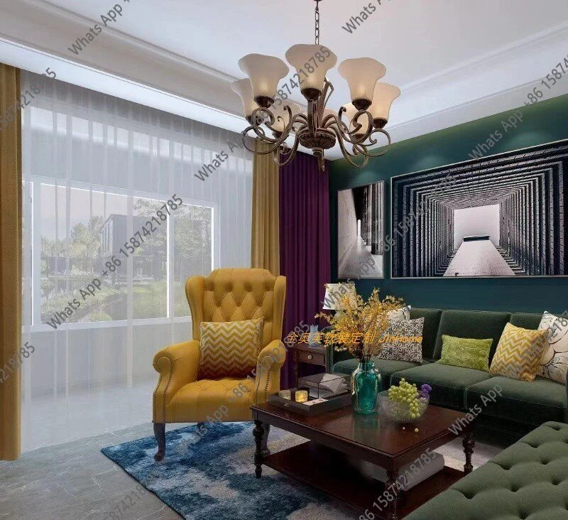 

Rt French Retro Yellow Velvet High Back Chair American Villa Double Three Large Apartment Sofa Fashionable And Comfortable
