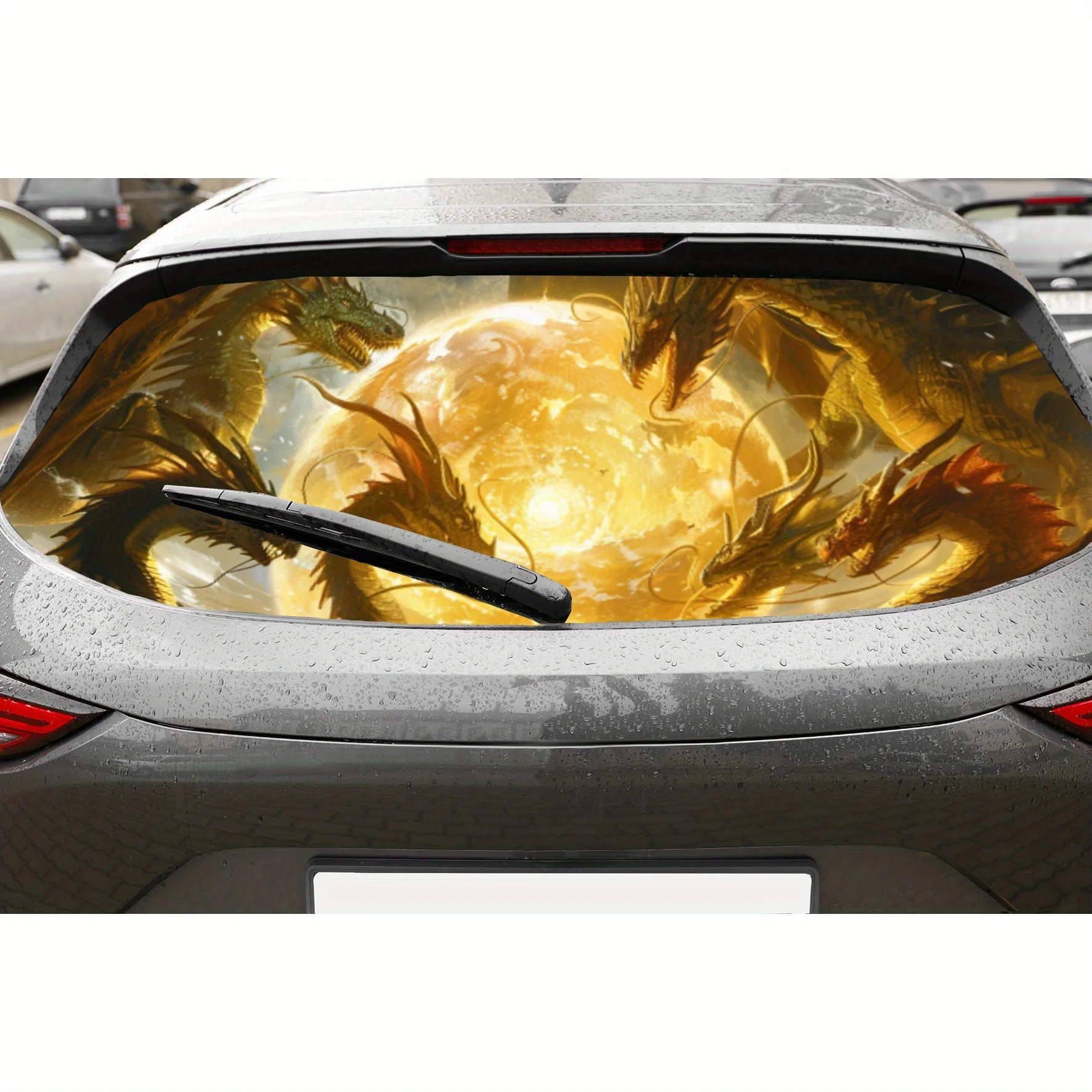 

Golden Glow Dragons PVC Perforated Car Vinyl Wraps, Durable Car Rear Windshield Sticker, Waterproof Car Rear Window Decal, Priva