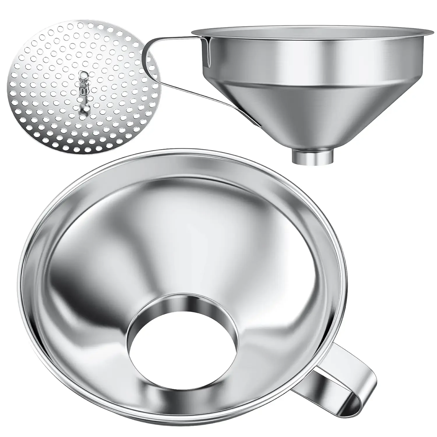 

2 Size Stainless Steel Canning Funnel for Wide Mouth and Regular Mason Jars Kitchen Use Funnels with Strainer for Filling Bottle
