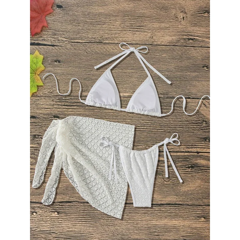 Three-Piece Set with Tie Backless Mesh Skirt Bikini Sexy Hot-Selling In-Stock Swimsuit Women's Swimwear