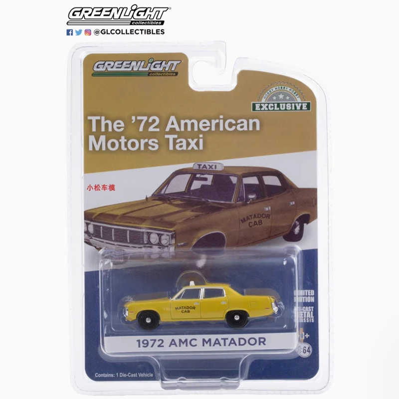 

GreenLight масштаб 1:64 1972 AMC Matador Taxi из сплава, имитация модели автомобиля, классический сувенир для взрослых, подарок, статический дисплей