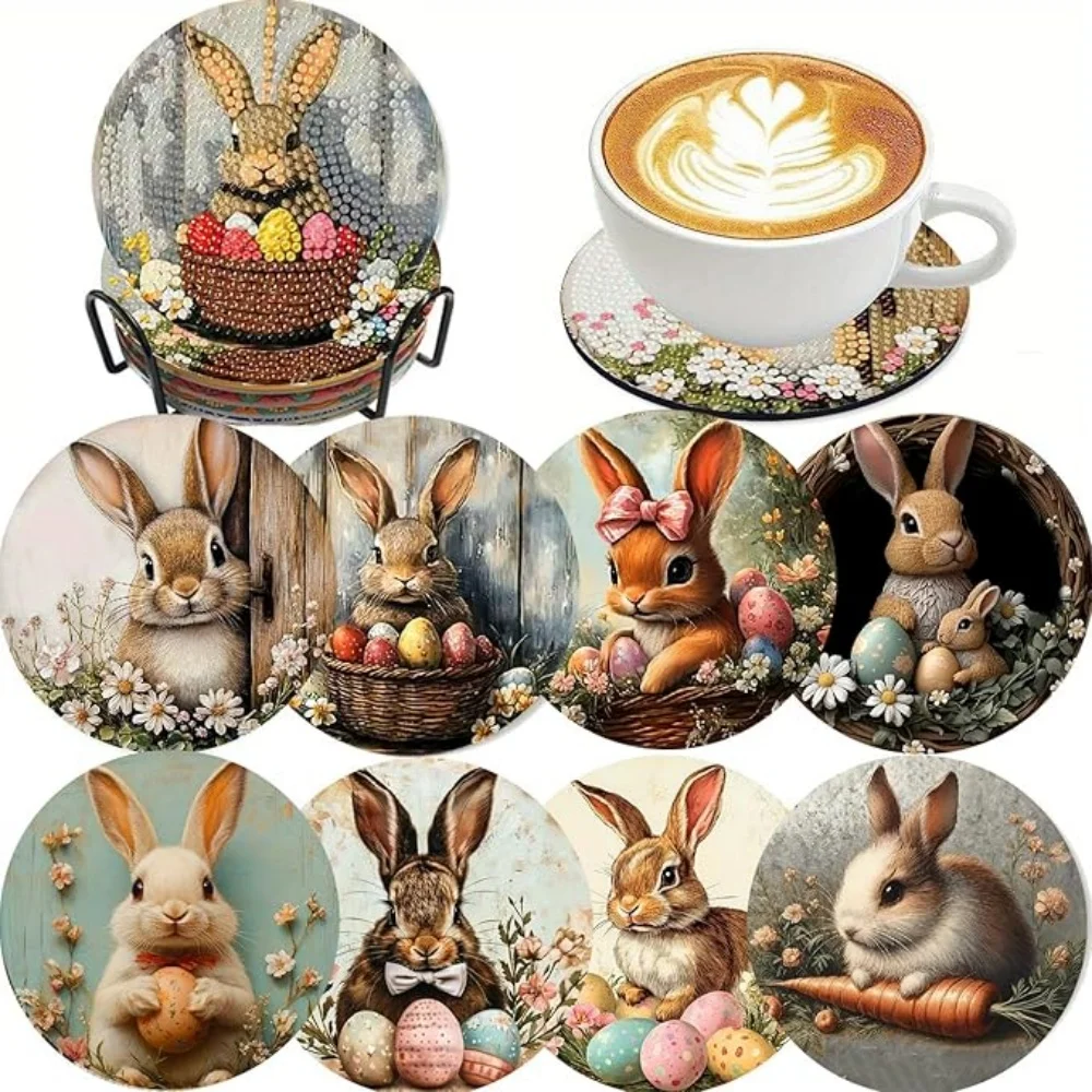 8 Diamond Drawing Pads with Brackets, DIY Bunny Diamond Drawing Pads, Suitable for Both Adults and Beginners