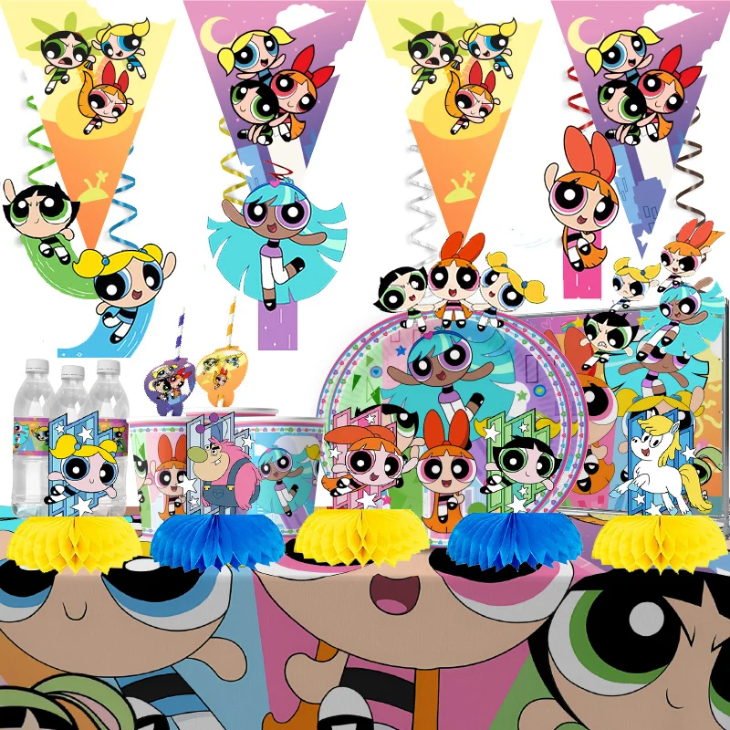 The powerpuff meninas tema casamento & noivado festa decoração balão banner pano de fundo bolo suprimentos banner para chá de bebê