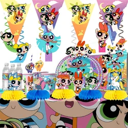 The powerpuff Girls-decoración para fiesta de compromiso y boda, pancarta con globos, telón de fondo, suministros para pasteles, pancarta para Baby Shower