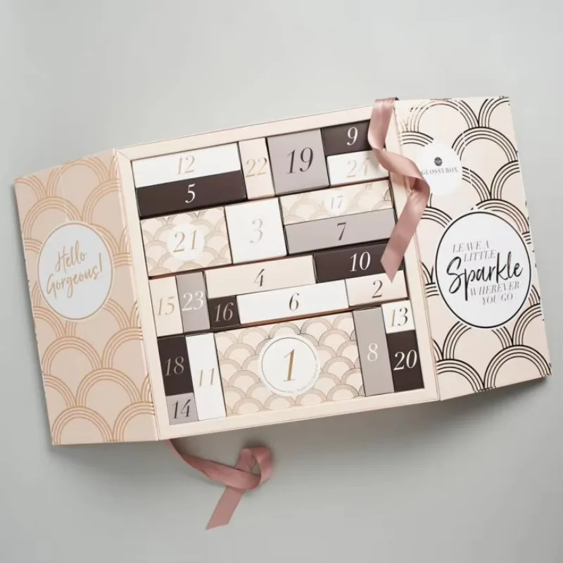التخصيص. مخصص تقويم القدوم فارغة فاخرة من الورق المقوى ورقة هدية الجمال مستحضرات التجميل التعبئة والتغليف العد التنازلي درج صندوق عيد الميلاد