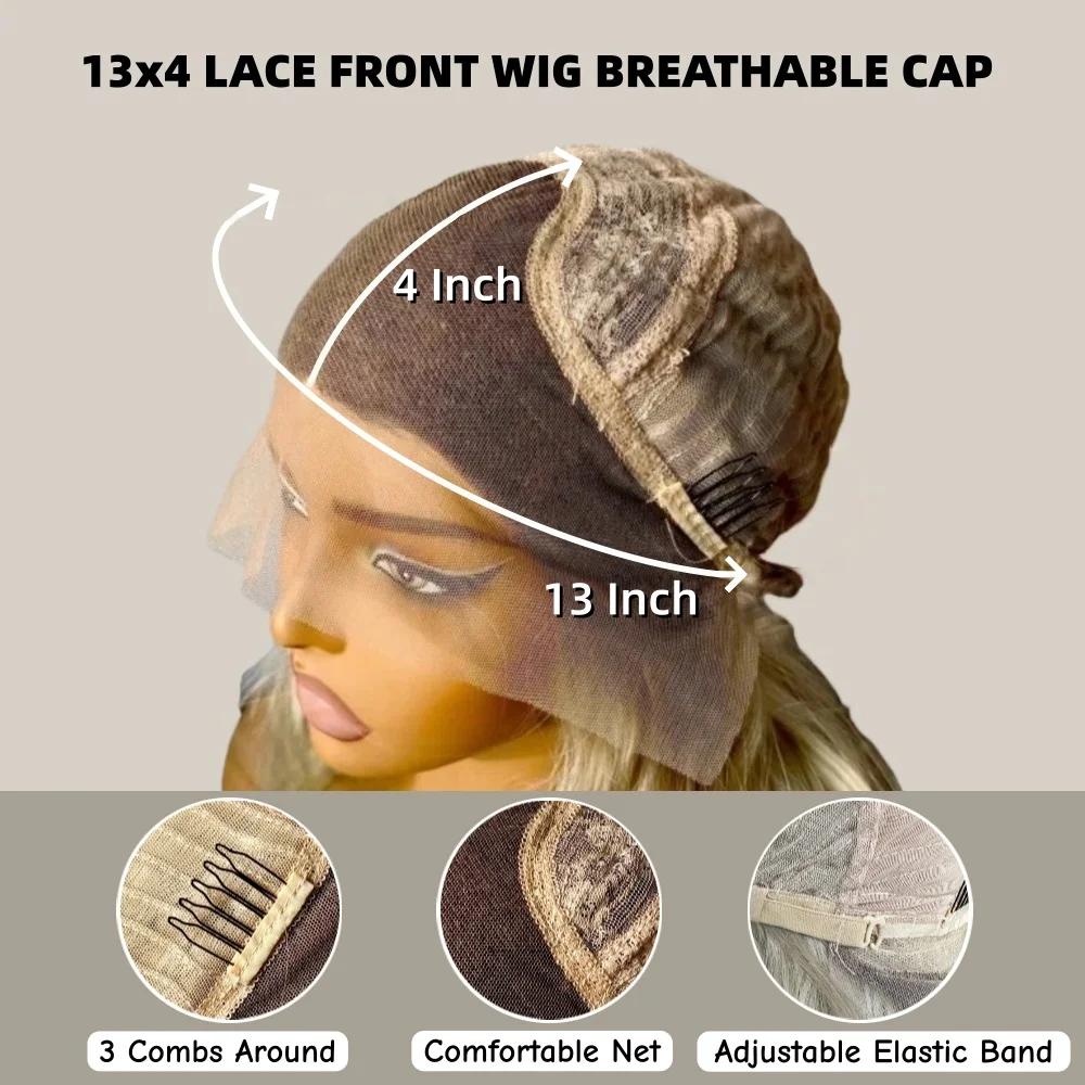 Soft Ombre Brown Synthetic Lace Front Wigs for Black Women and White Women Glueless Silky Straight Layered Bob Wigs Pre plucked
