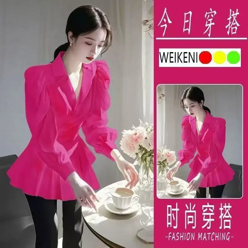 نمط فرنسي جميل 2025 قمصان فرنسية خفيفة فاخرة جديدة مخصر بمزاج الربيع #3