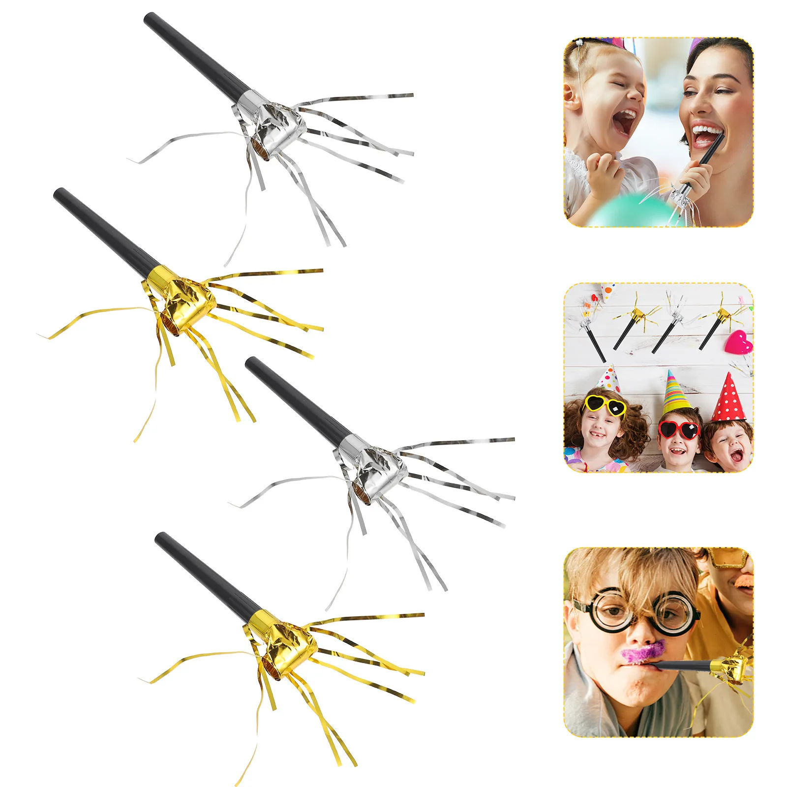 40Pcs Fringed Noise Maker Party Blowouts Plastic Whistles Bright Tassels for Birthdays Festivals Party Supplies Decorations