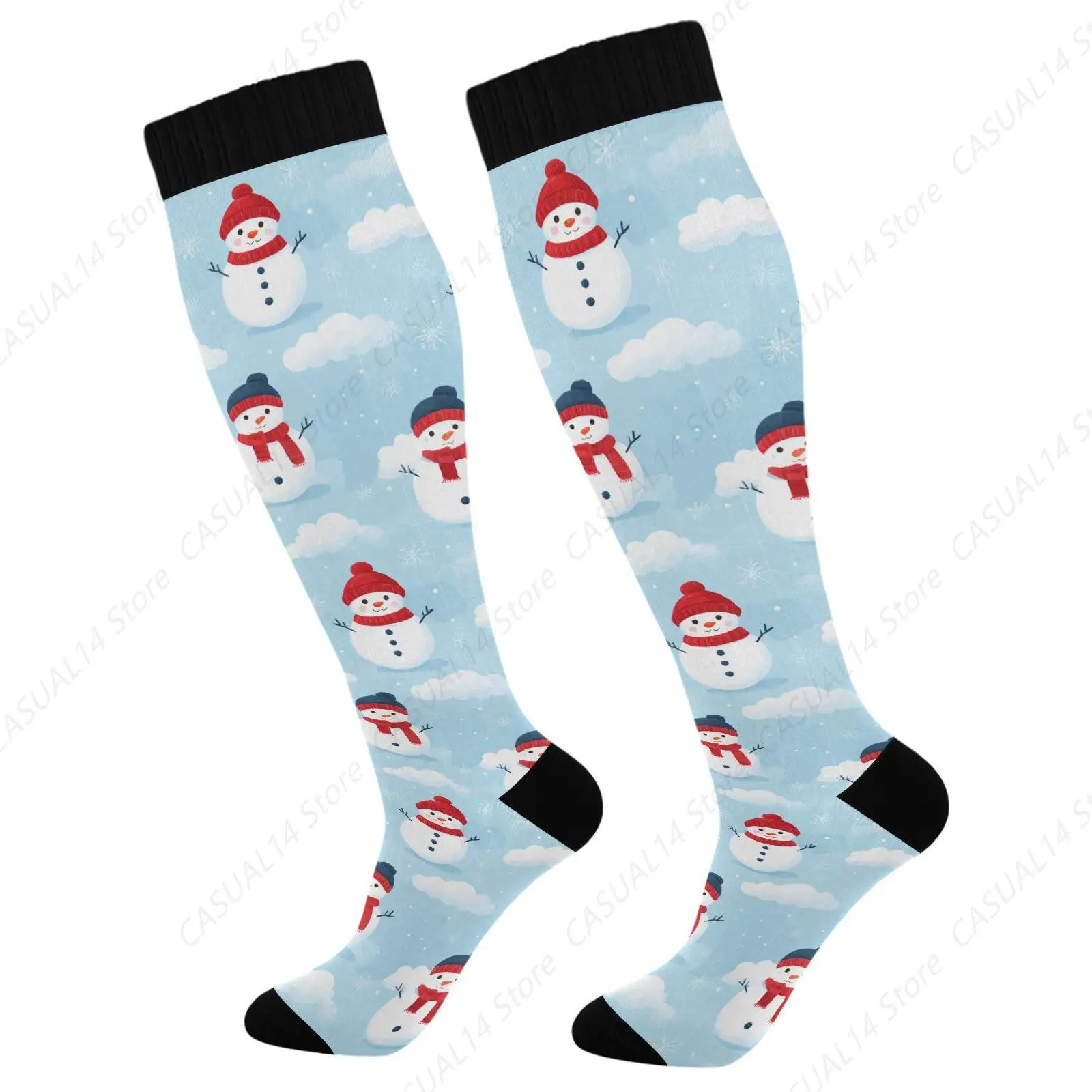 Winter Pattern Snowman Cute Compression Socks Calf Knee High Socks For Women Men Support Socks For Nurses Athletes Soft