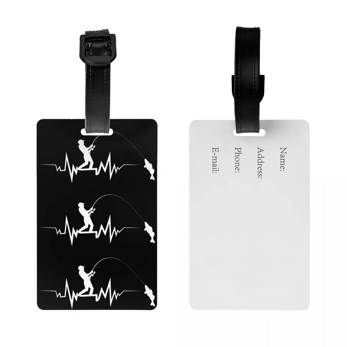 Custom Fishing Heartbeat Luggage Tag for Suitcases Funny Fisherman Fish Baggage Tags Privacy Cover Name ID Card