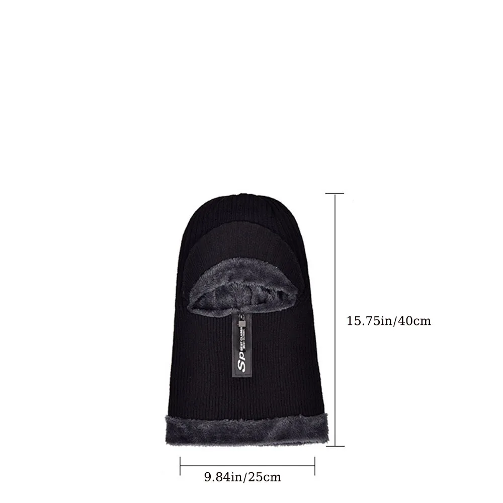 Men's Winter Plush Fleece Hats Warm Windproof Wool Ear Caps Bib One Zipper Cool Knit Pullover Hat