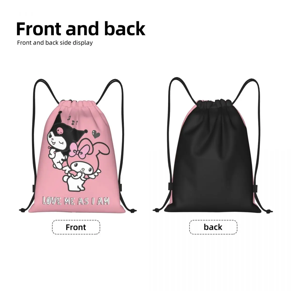 Mochila personalizada Kuromi Melody Cartoon com cordão Bolsa de ginástica esportiva para mulheres e homens Mochila de treinamento